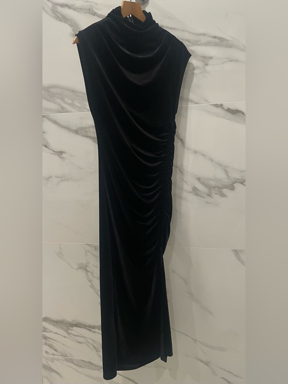 Anthropologie Black Velvet Maxi Dress with Cowl Neck